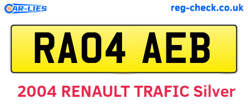 RA04AEB are the vehicle registration plates.