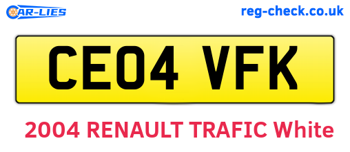 CE04VFK are the vehicle registration plates.