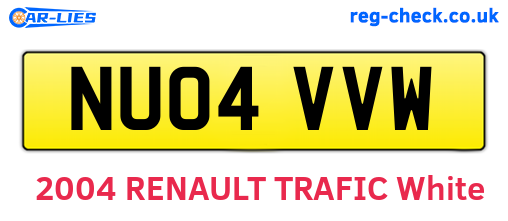 NU04VVW are the vehicle registration plates.
