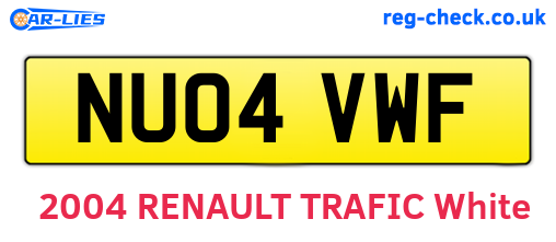 NU04VWF are the vehicle registration plates.