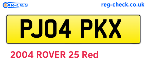 PJ04PKX are the vehicle registration plates.