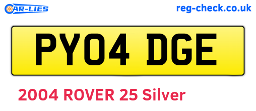 PY04DGE are the vehicle registration plates.