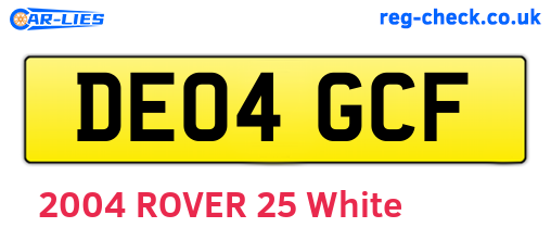 DE04GCF are the vehicle registration plates.