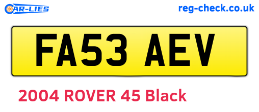 FA53AEV are the vehicle registration plates.