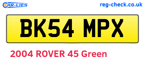 BK54MPX are the vehicle registration plates.