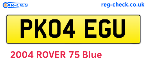 PK04EGU are the vehicle registration plates.