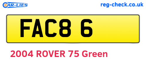 FAC86 are the vehicle registration plates.