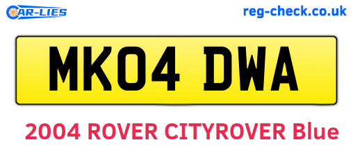 MK04DWA are the vehicle registration plates.