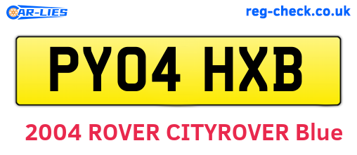 PY04HXB are the vehicle registration plates.