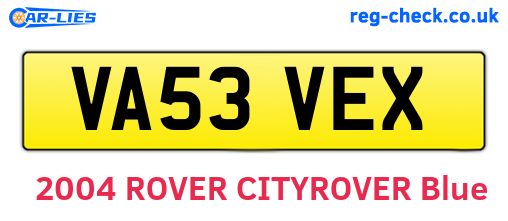 VA53VEX are the vehicle registration plates.