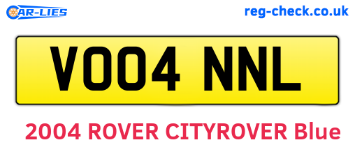 VO04NNL are the vehicle registration plates.