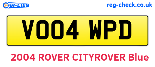 VO04WPD are the vehicle registration plates.