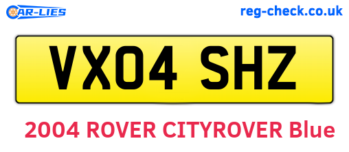 VX04SHZ are the vehicle registration plates.