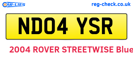 ND04YSR are the vehicle registration plates.