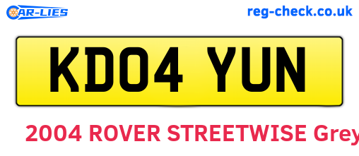 KD04YUN are the vehicle registration plates.