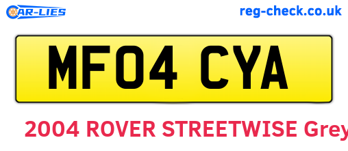 MF04CYA are the vehicle registration plates.