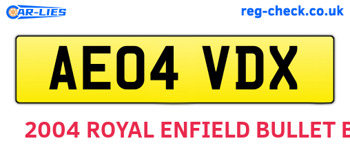 AE04VDX are the vehicle registration plates.