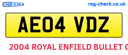 AE04VDZ are the vehicle registration plates.