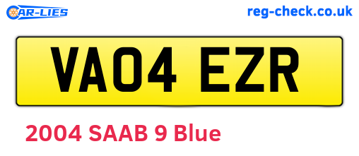 VA04EZR are the vehicle registration plates.