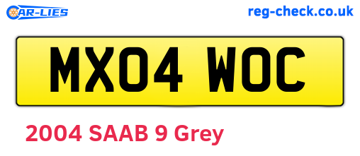 MX04WOC are the vehicle registration plates.