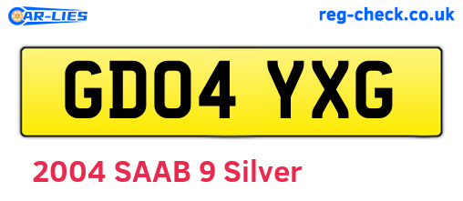 GD04YXG are the vehicle registration plates.