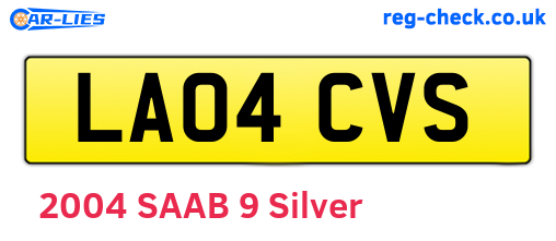 LA04CVS are the vehicle registration plates.