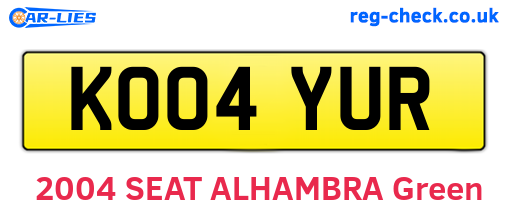 KO04YUR are the vehicle registration plates.