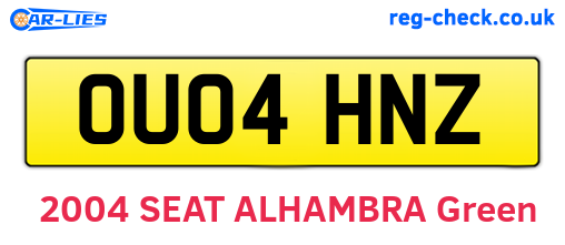 OU04HNZ are the vehicle registration plates.