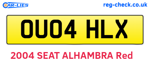 OU04HLX are the vehicle registration plates.