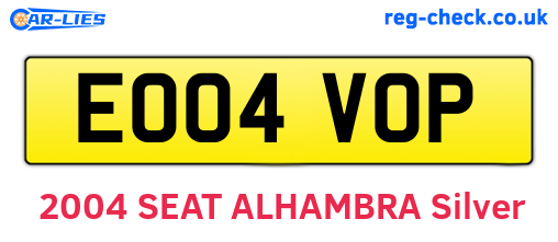 EO04VOP are the vehicle registration plates.