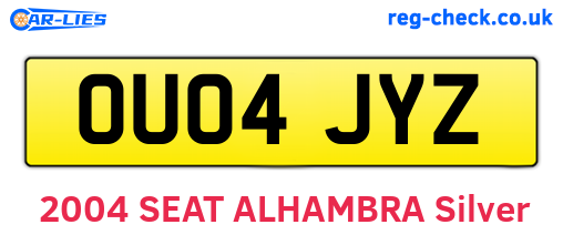 OU04JYZ are the vehicle registration plates.