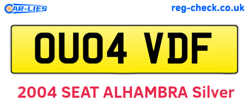OU04VDF are the vehicle registration plates.