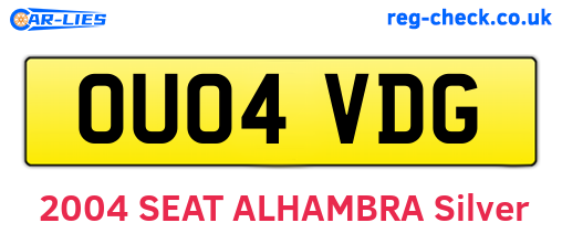 OU04VDG are the vehicle registration plates.
