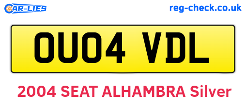 OU04VDL are the vehicle registration plates.