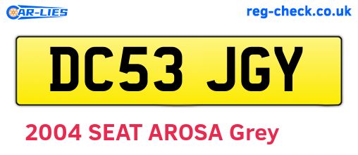 DC53JGY are the vehicle registration plates.