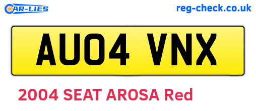 AU04VNX are the vehicle registration plates.