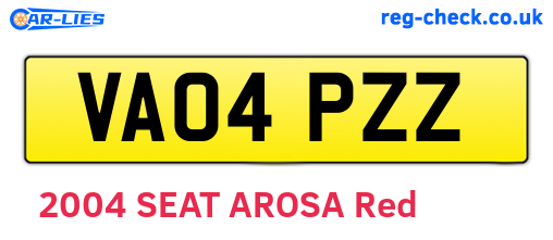 VA04PZZ are the vehicle registration plates.