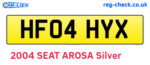 HF04HYX are the vehicle registration plates.