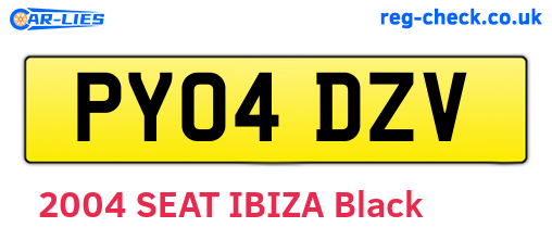 PY04DZV are the vehicle registration plates.