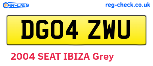 DG04ZWU are the vehicle registration plates.