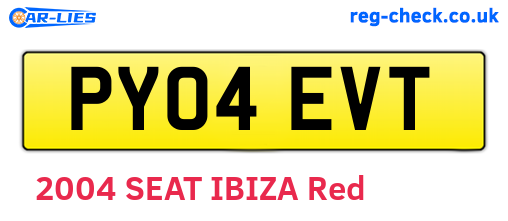 PY04EVT are the vehicle registration plates.