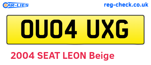 OU04UXG are the vehicle registration plates.