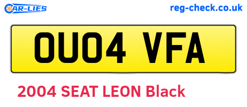 OU04VFA are the vehicle registration plates.