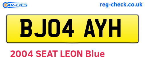 BJ04AYH are the vehicle registration plates.