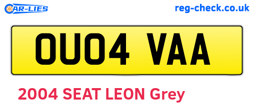 OU04VAA are the vehicle registration plates.