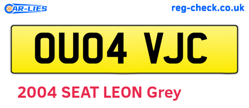 OU04VJC are the vehicle registration plates.