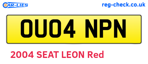 OU04NPN are the vehicle registration plates.