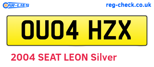 OU04HZX are the vehicle registration plates.