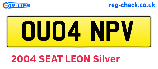 OU04NPV are the vehicle registration plates.