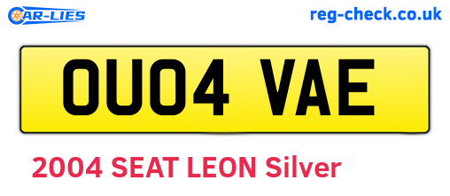 OU04VAE are the vehicle registration plates.